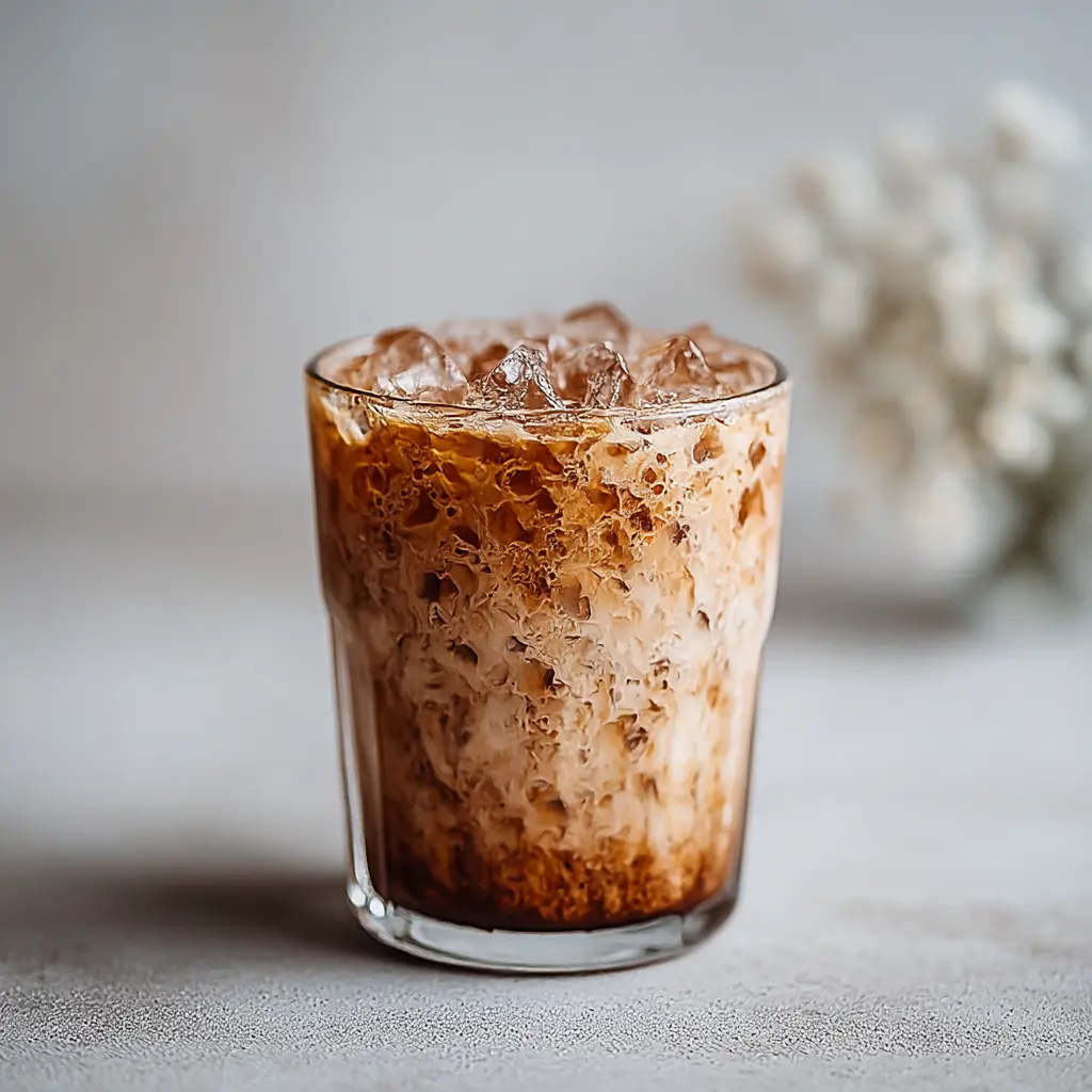 Iced coffee with cream swirls